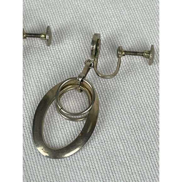 Vintage Screwback Silver Tone Dangle Hoop Earrings - Picture 6 of 10